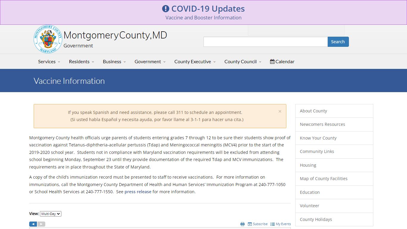 Vaccine Information - Montgomery County, MD