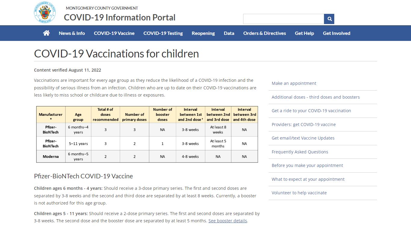 Children - COVID-19 Vaccine - Montgomery County, Maryland